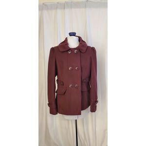 Junior Burgundy Double Breasted Hooded Jacket